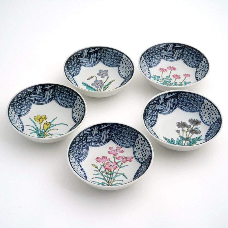 九谷燒 花草紋小鉢組