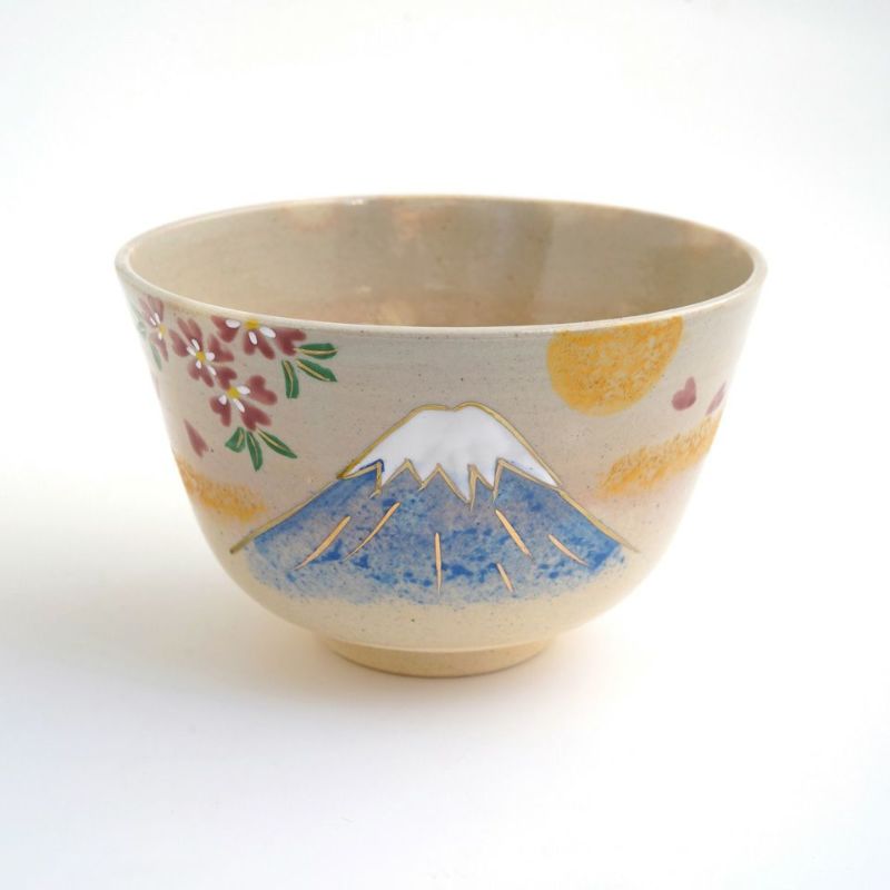 京燒・清水燒 富士山與櫻花抹茶碗