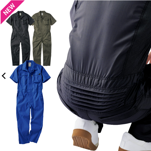 Sheeting Short-Sleeve Stretch Jumpsuit from WORKMAN
